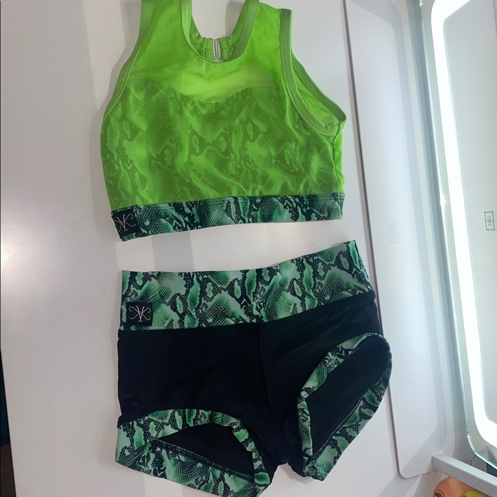 Neon Green Snake-Print Kids Dance Set